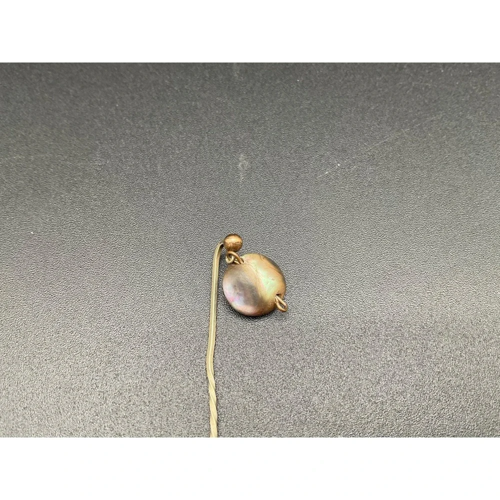 Antique Victorian Mother of‎ Pearl Stick Pin with Dangle Bead – Twisted Stem 2″